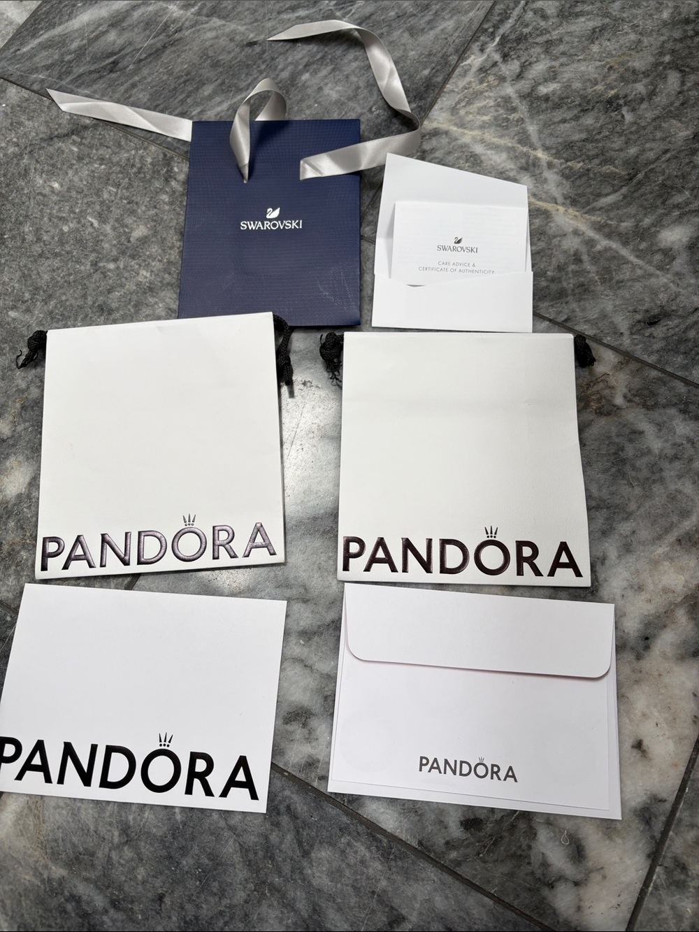 Pandora & Swarovski Branded Gift Bags and Cards - White and Navy